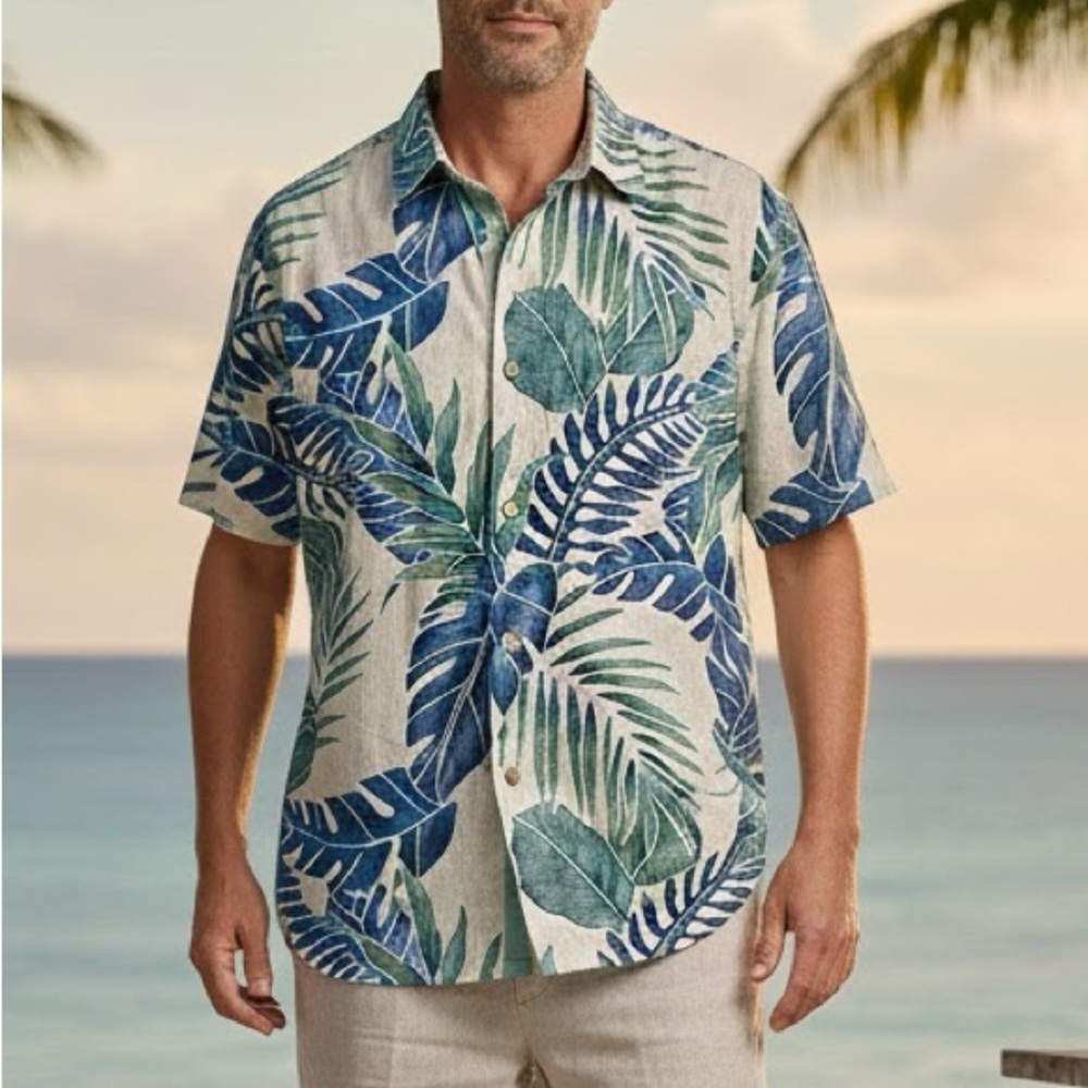 Tommy Bahama Mens IslandZone Modal Buttons Shirt Palm Three Hawaiian Beach SMALL